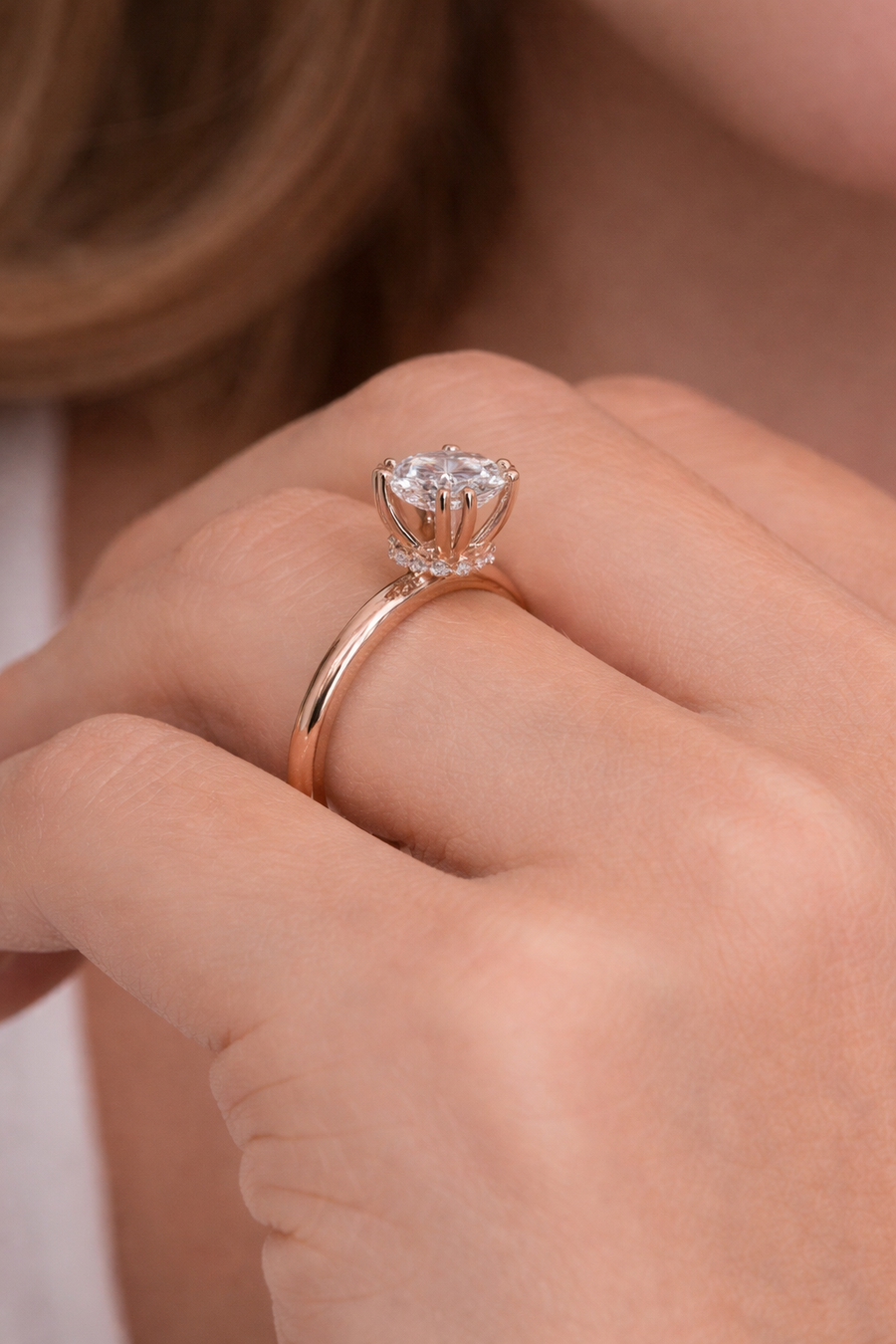 Crown Hidden Halo Diamond Engagement Ring