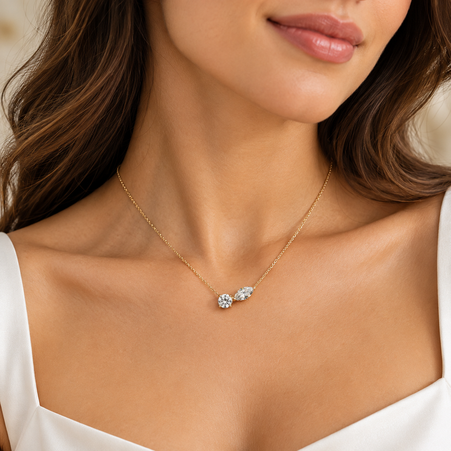 Round and Marquise Diamond Cluster Pendant