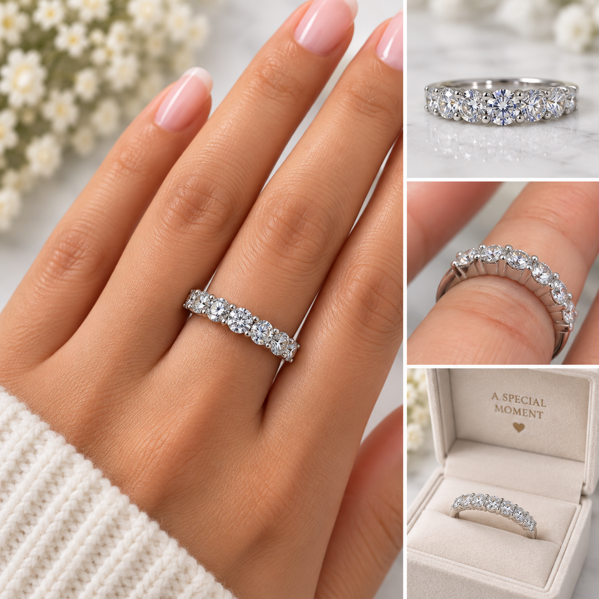 Seven Stone Round Cut Diamond Wedding Band