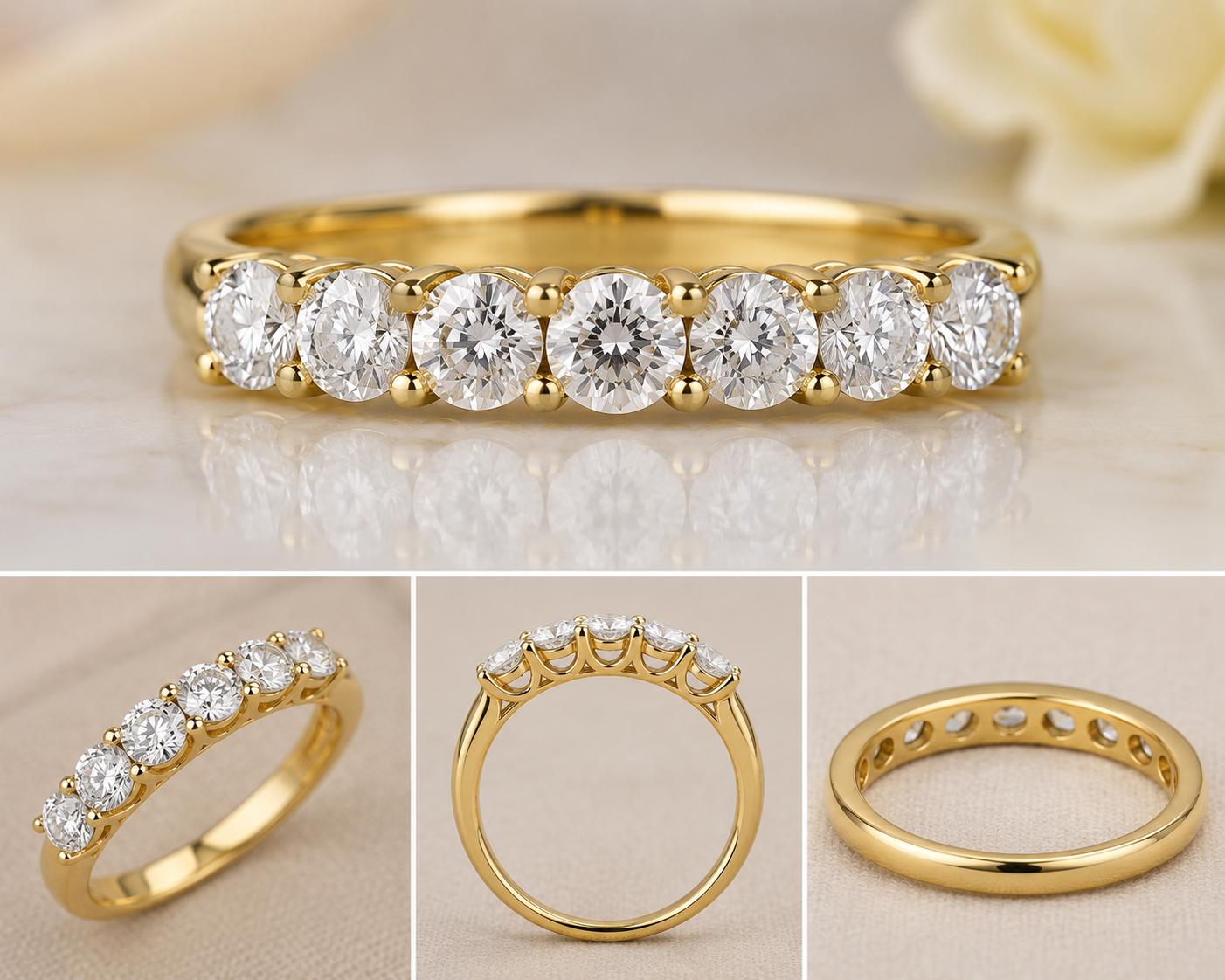 Seven Stone U-Prong Round Brilliant Diamond Wedding Band