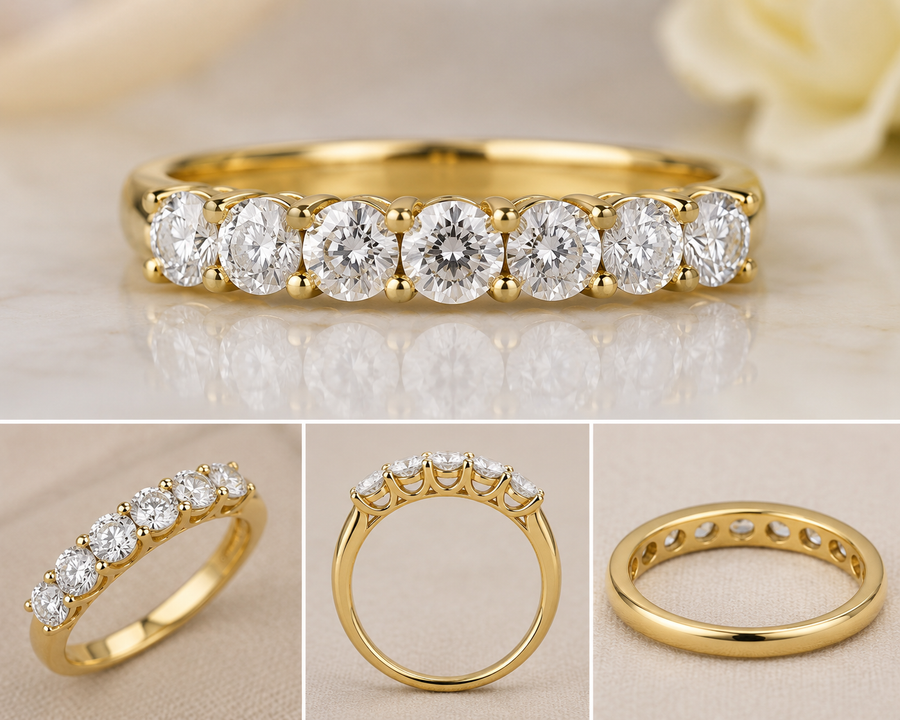 Seven Stone U-Prong Round Brilliant Diamond Wedding Band