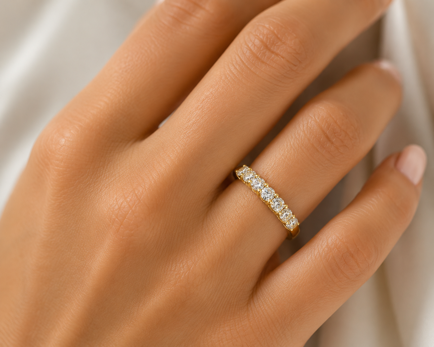 Seven Stone Round Brilliant Diamond Wedding Band