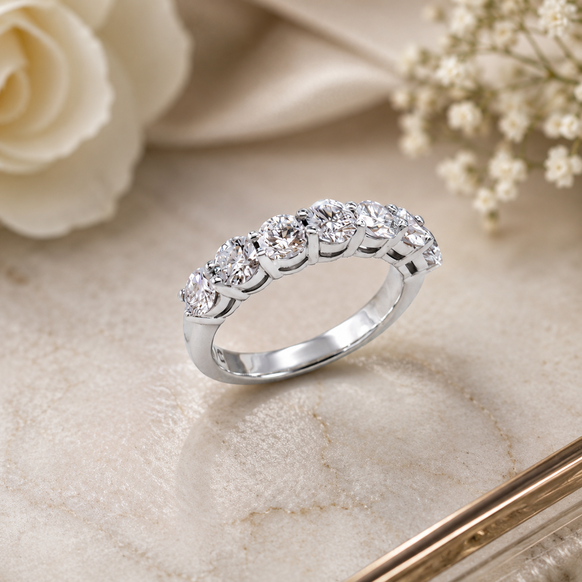 Seven Stone Round Brilliant Diamond Wedding Band