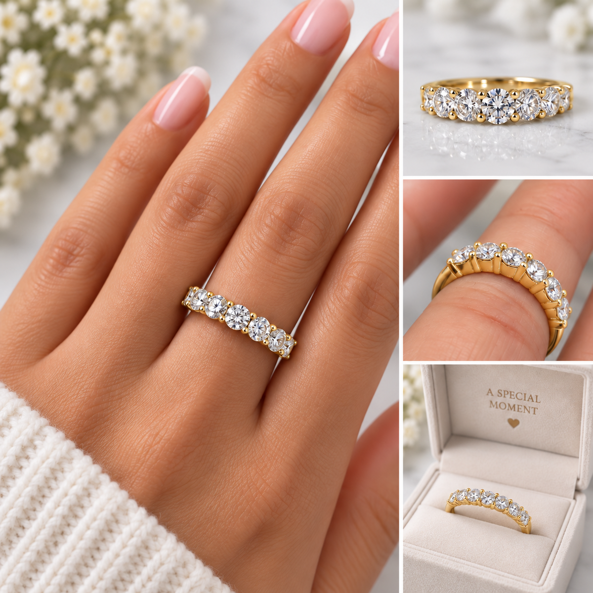 Seven Stone Round Cut Diamond Wedding Band