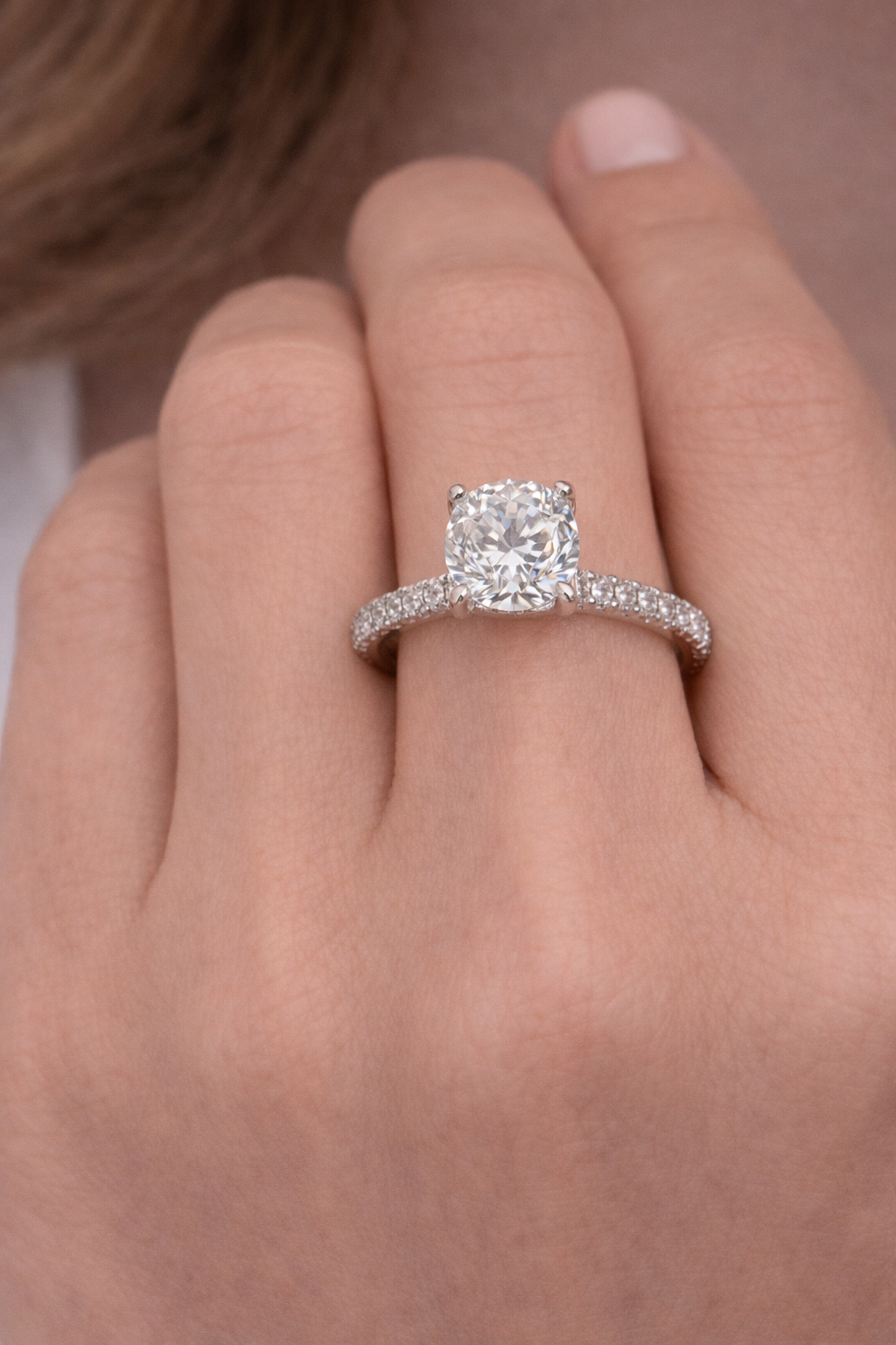 2ct Hidden Halo Cushion Micro Pavé Engagement Ring