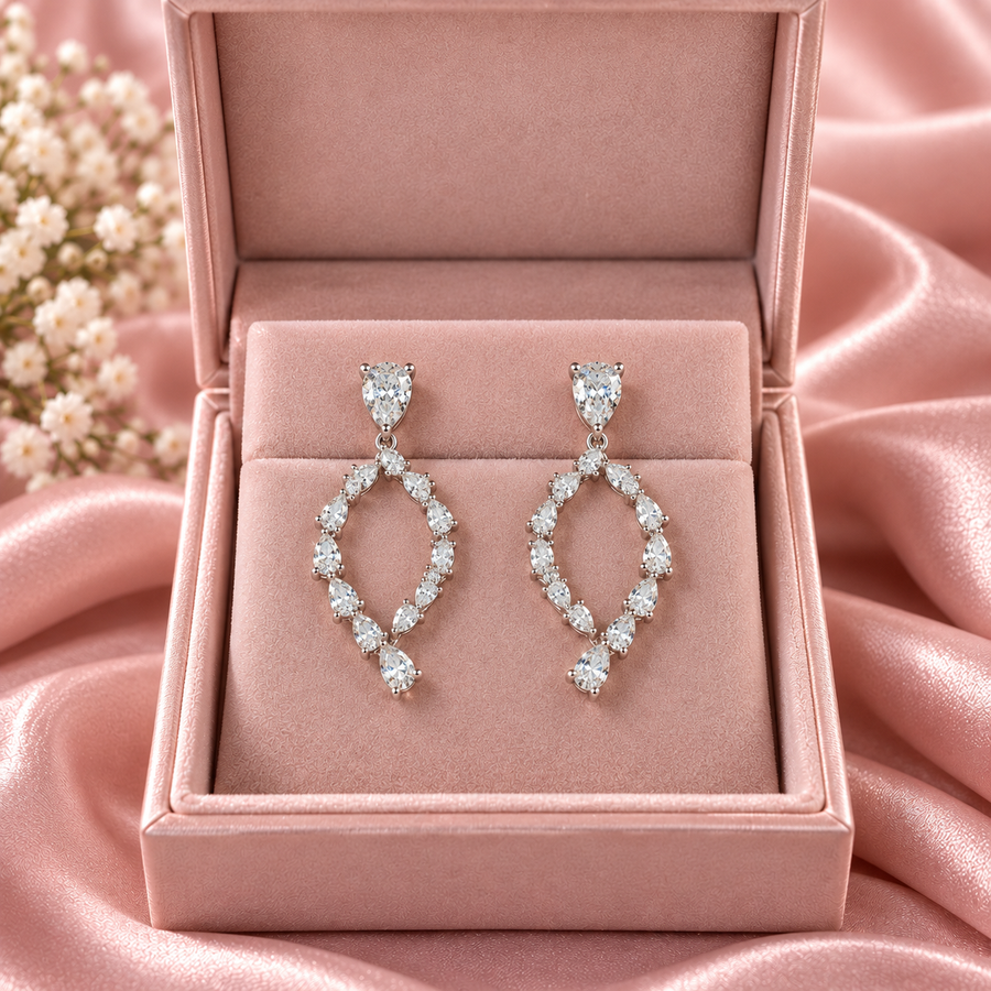 Tapered Pear Shape Diamond Dangle Earring