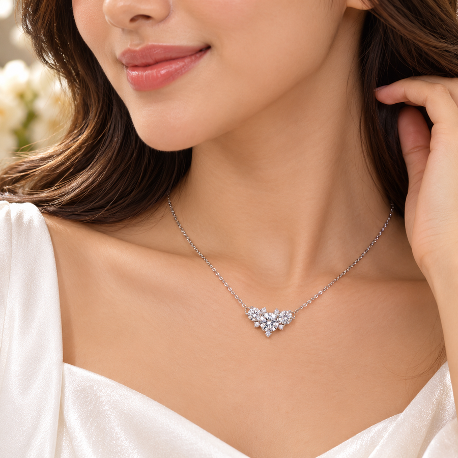 Three-Stone Diamond Cluster Necklace