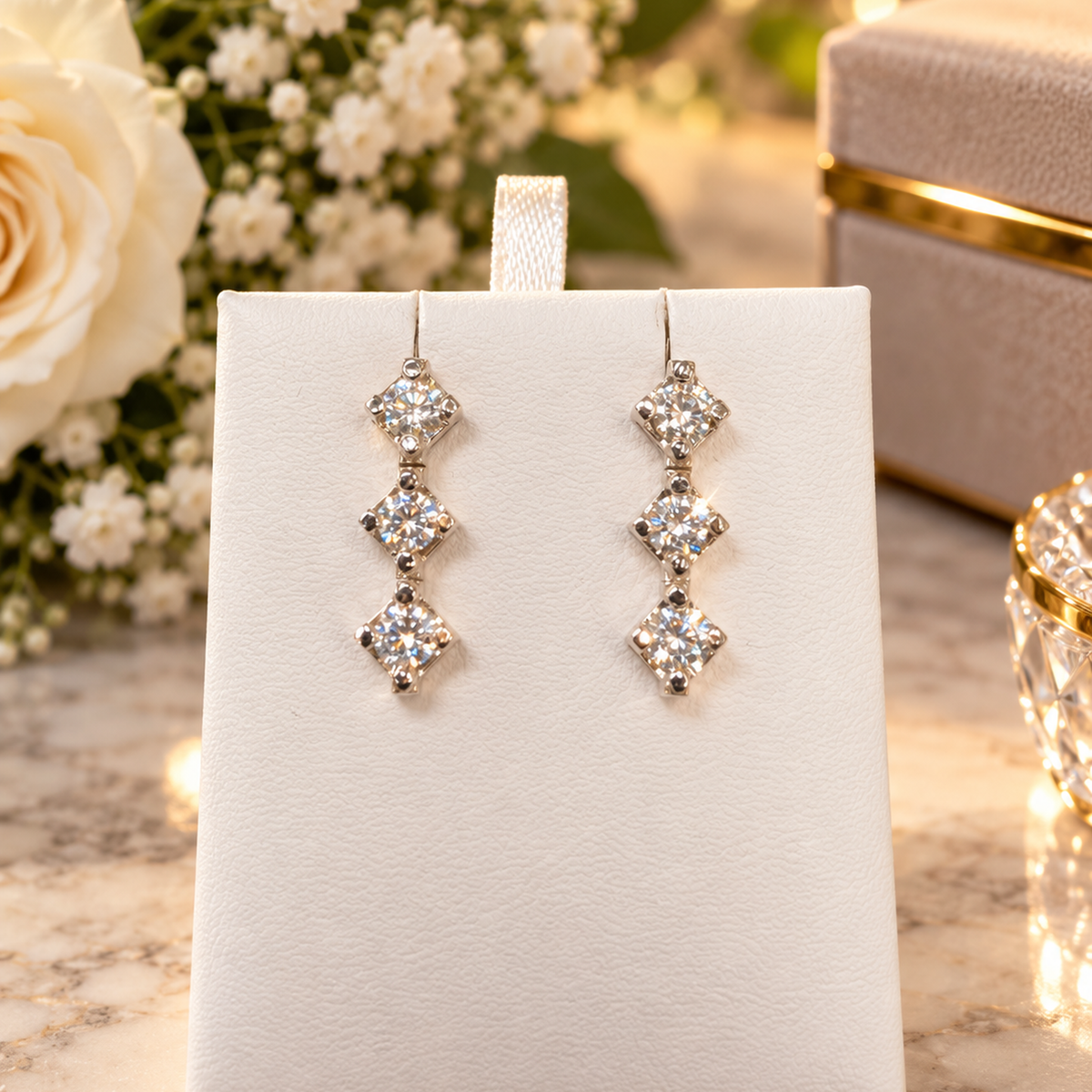 Three-Stone Diamond Linear Drop Earring
