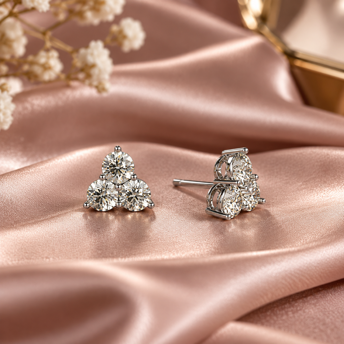 Three Stone Round Stud Earring