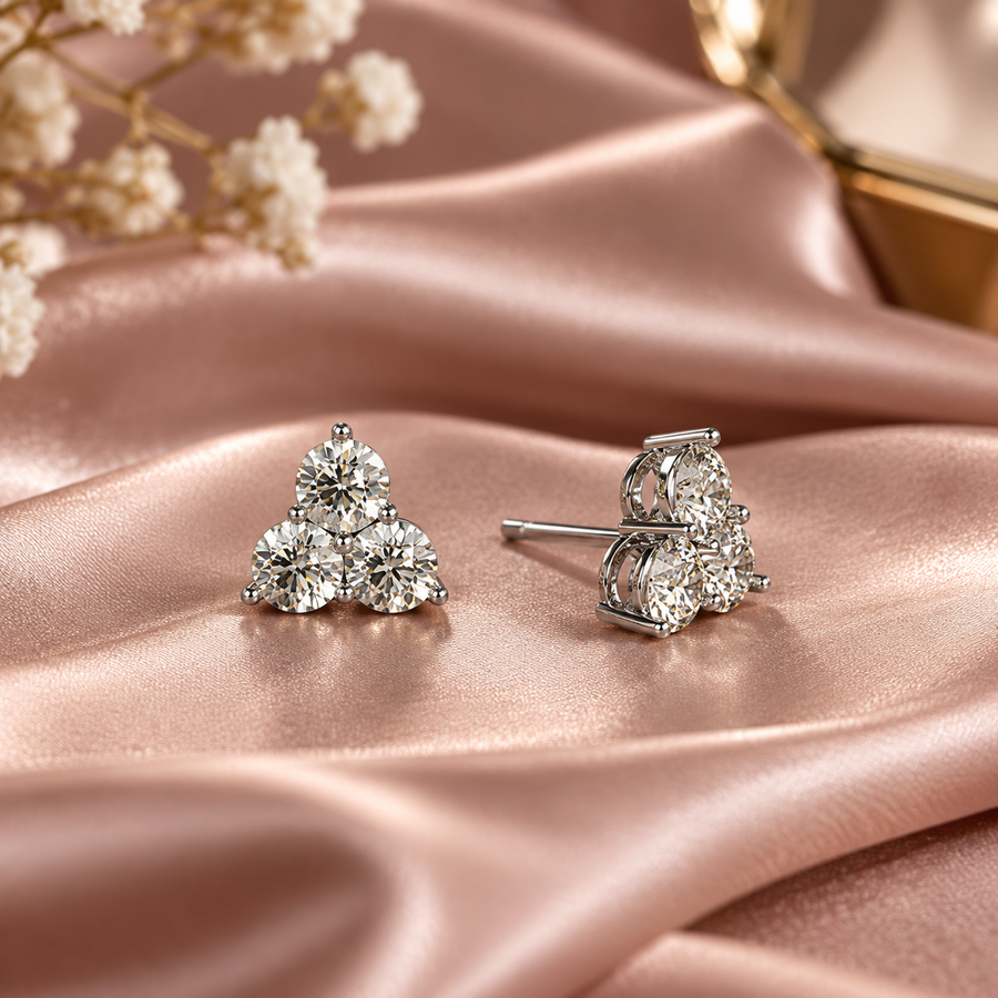 Three Stone Round Stud Earring