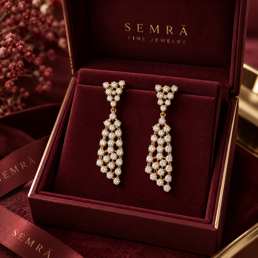 Triangle Shape Mesh Dangle Diamond Earring
