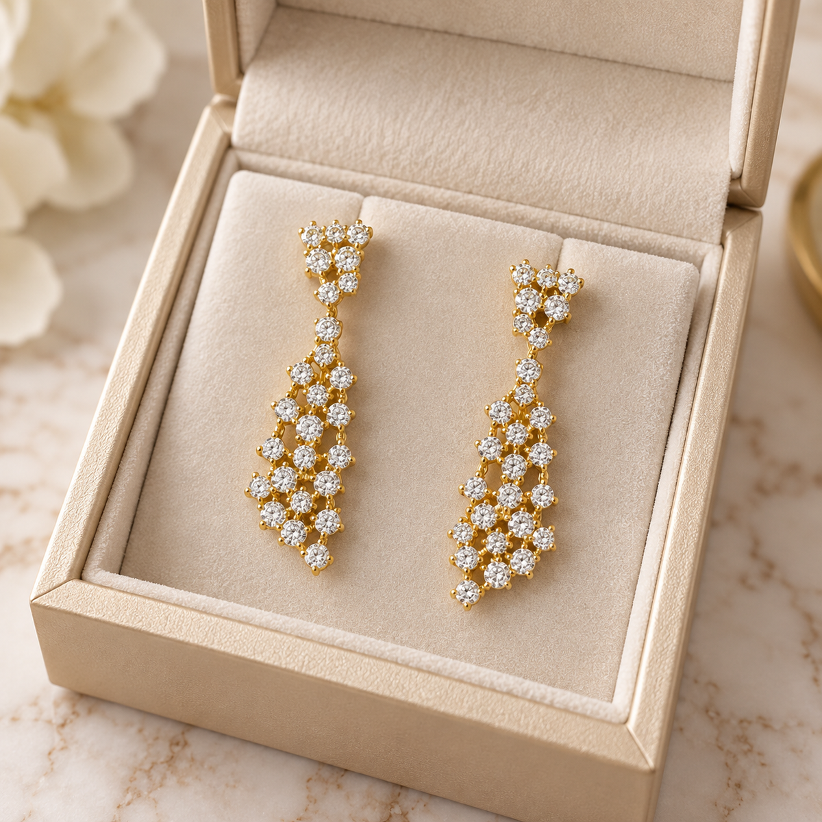 Triangle Shape Mesh Dangle Diamond Earring