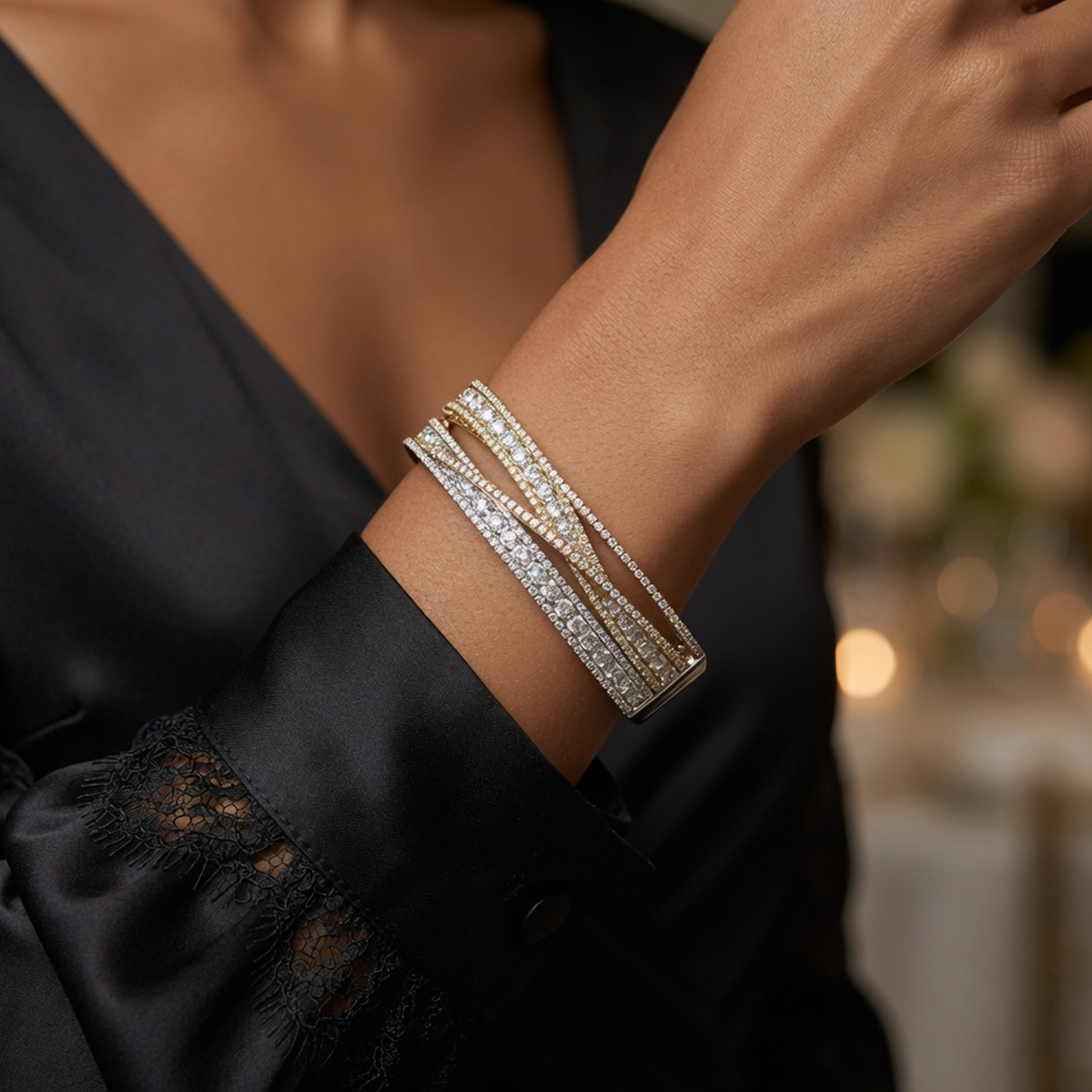 Two-Tone Crossover Pavé Diamond Bangle