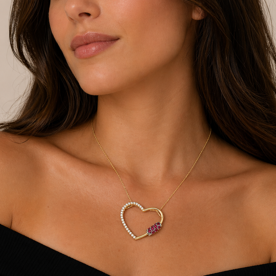 Two Tone Heart Diamond & Ruby Pendant