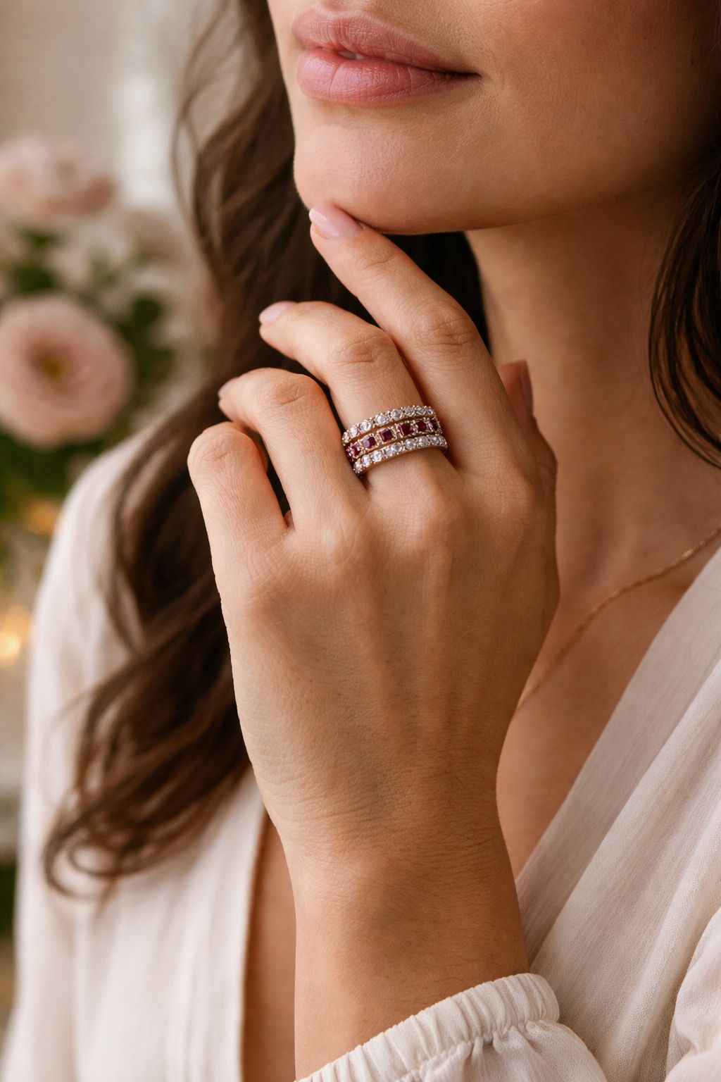 Hidden Heart Diamond and Red Garnet Ring