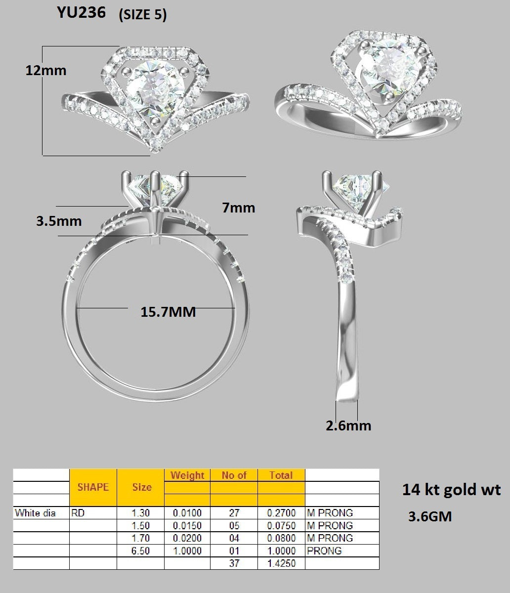 Geometric Triangle Shape Halo Diamond Engagement Ring