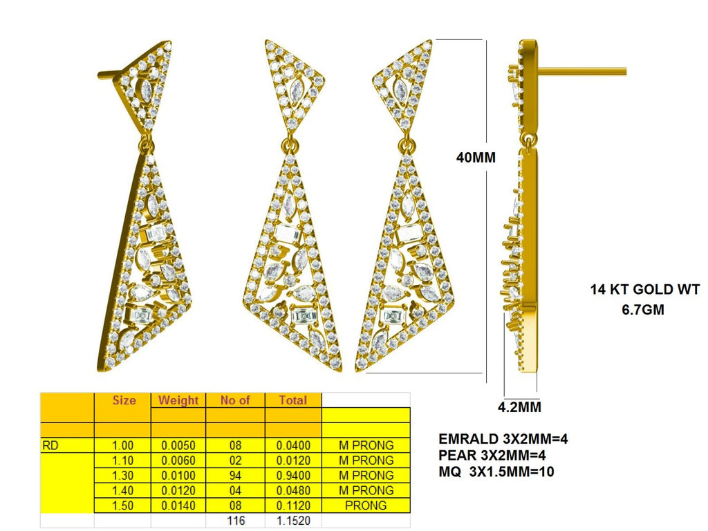 Triangle Shape Fancy Dangle Earring