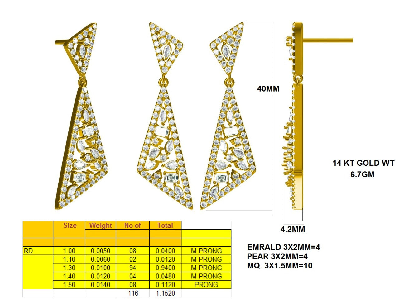 Triangle Shape Fancy Dangle Earring