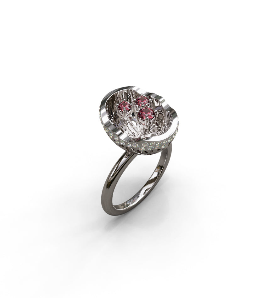 The Vase Ring with Lab Diamond and Genuine  Rubies