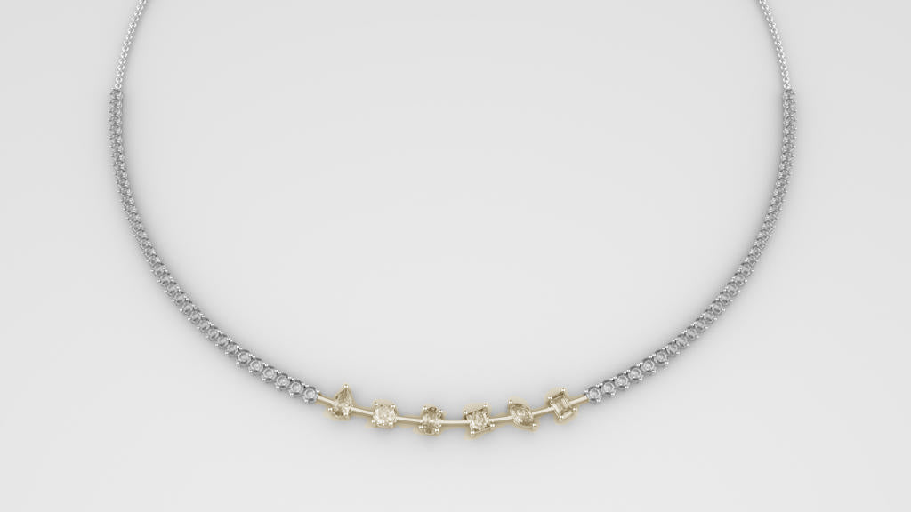 Fancy Link Two Tone Tennis Necklace