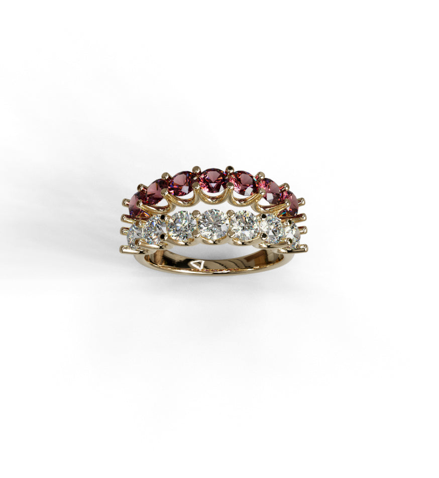 Split Shank Diamond & Ruby Ring