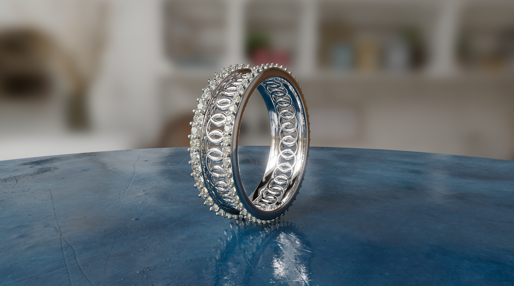 Double Row Filigree Diamond Eternity Band