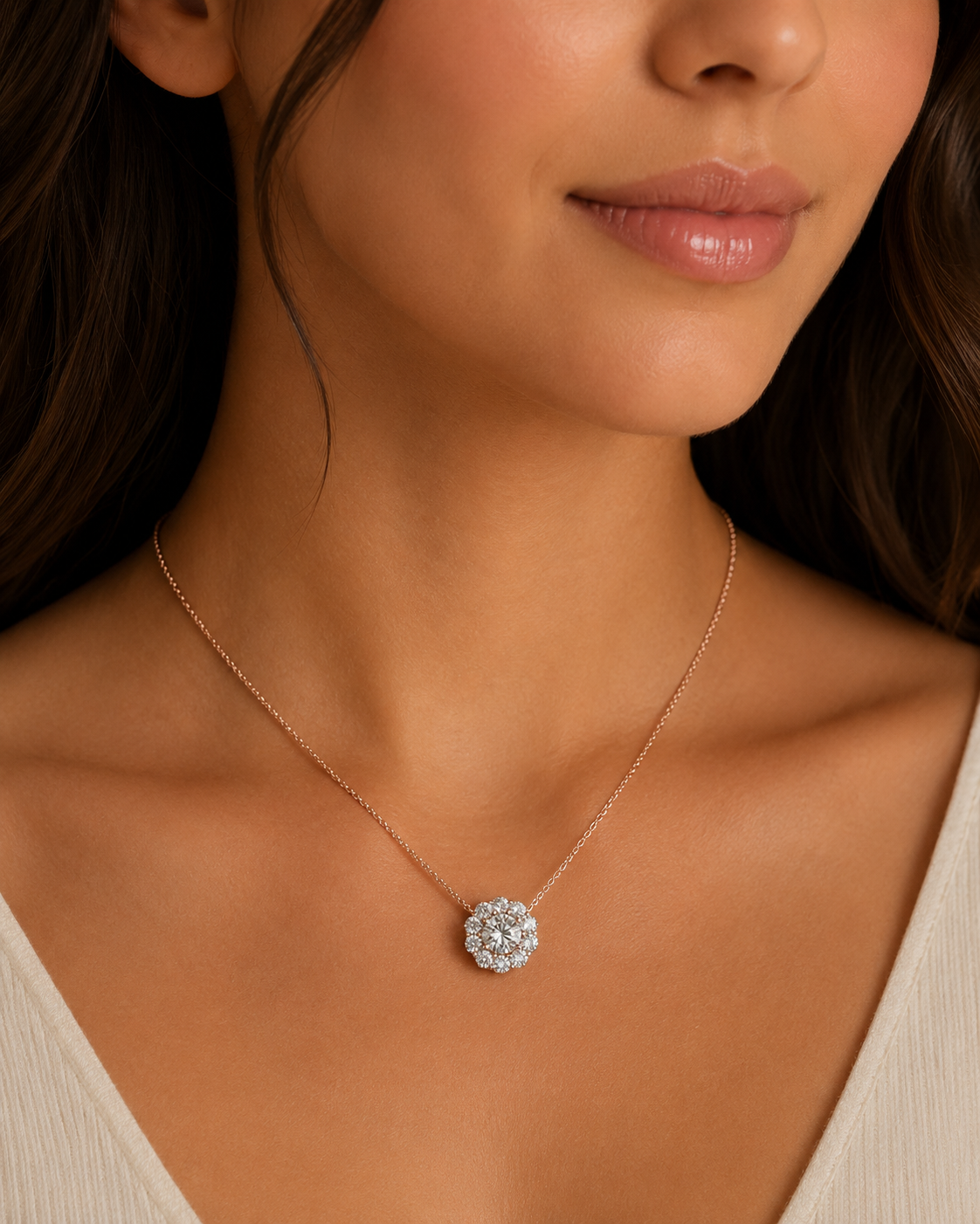 2ct Center, 20 pts Sides Halo Pendant