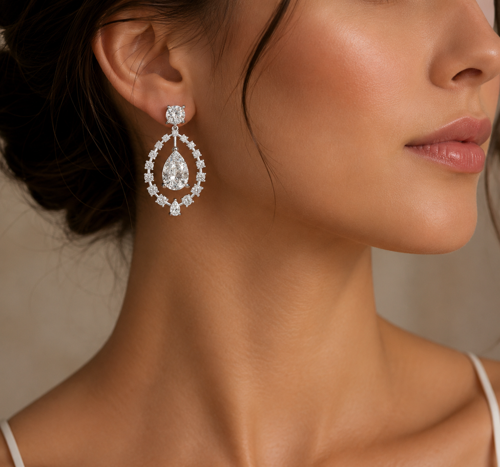2.5ct Pear Shape and Diamond Dangle Earring