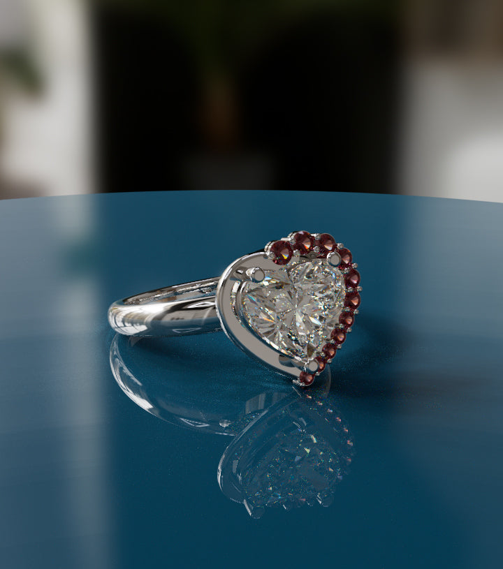 Half Halo 1.5ct Heart Shape Crown Fancy Ring image 4