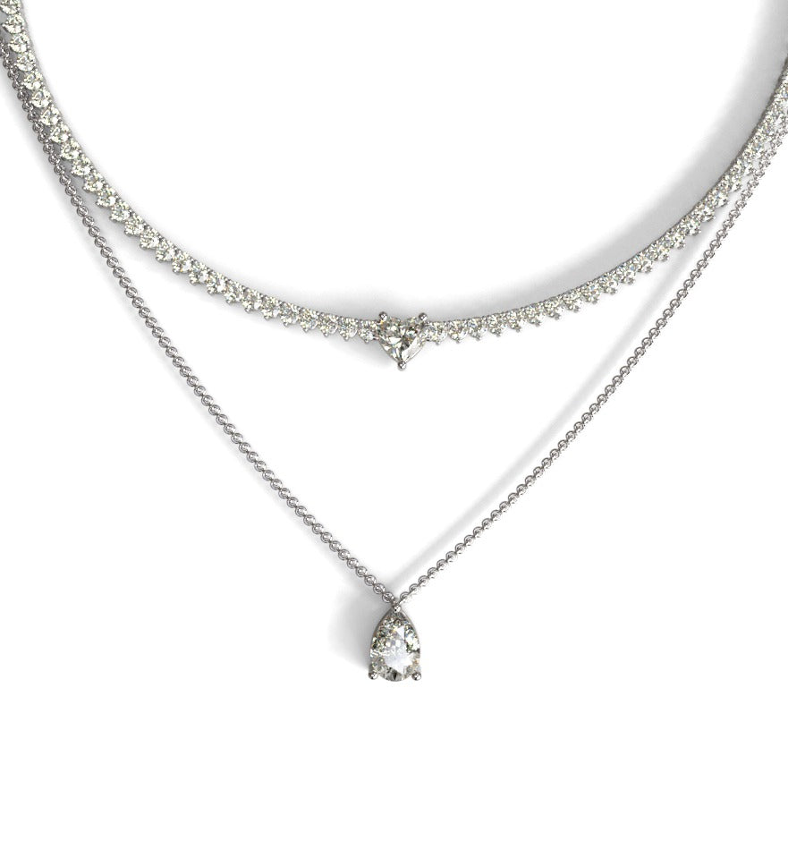 Double Row Heart & Pear Shape Diamond Tennis Necklace image 2
