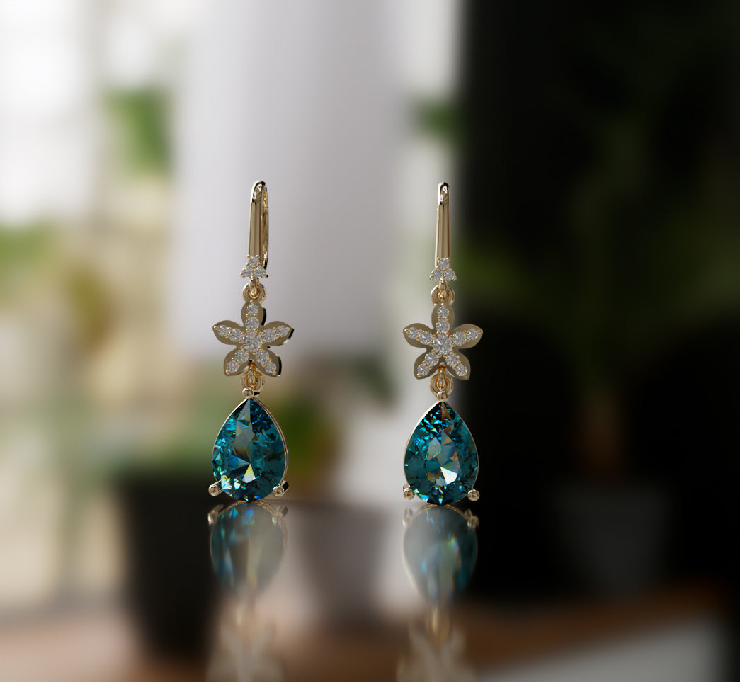 Flower Pear Diamond Dangle Earring image 6