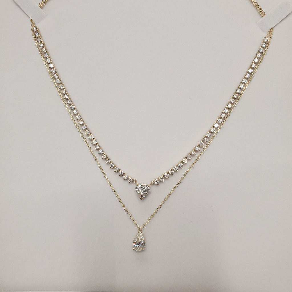 Double Row Heart & Pear Shape Diamond Tennis Necklace image 11
