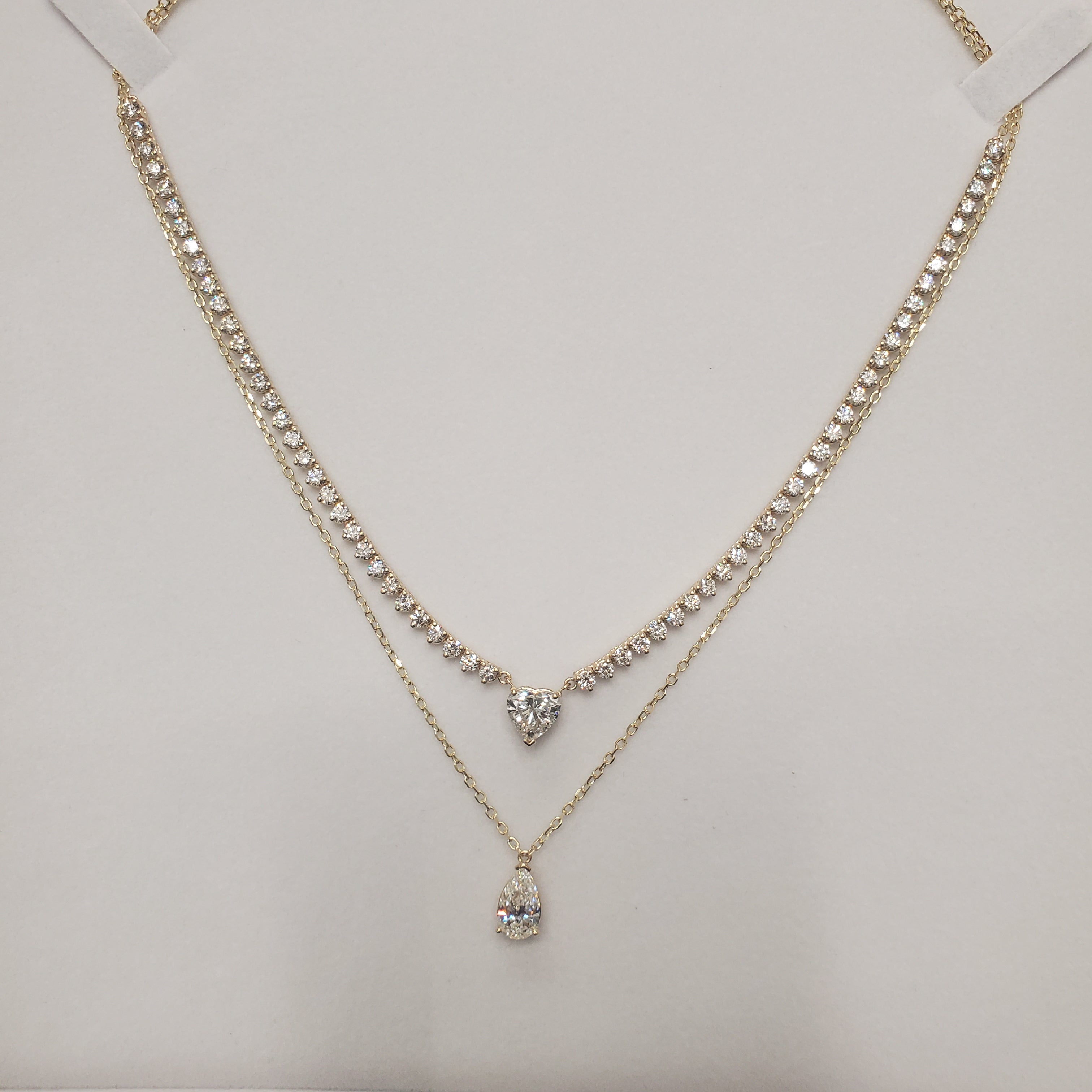 Double Row Heart & Pear Shape Diamond Tennis Necklace image 11
