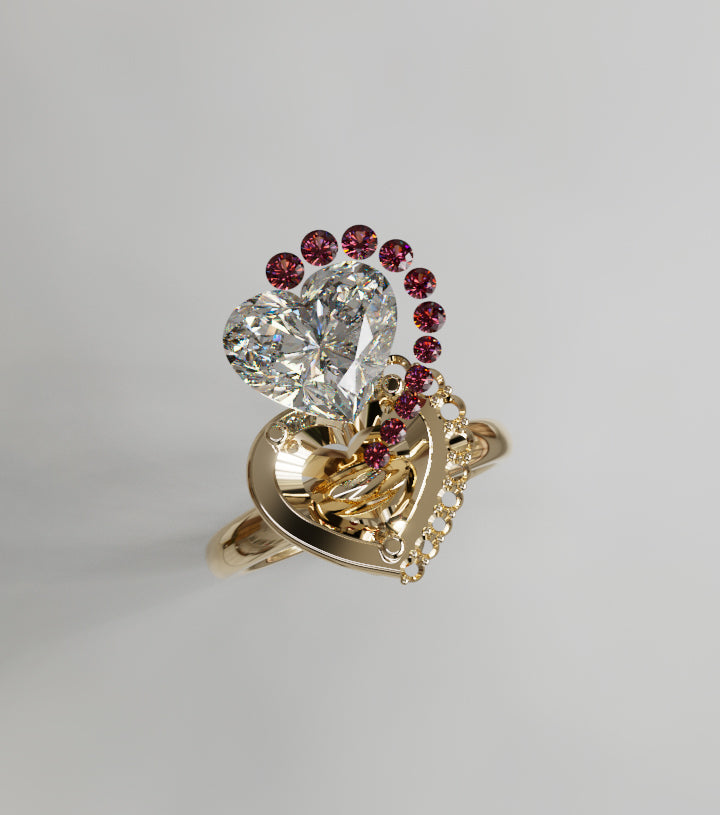 Half Halo 1.5ct Heart Shape Crown Fancy Ring image 10