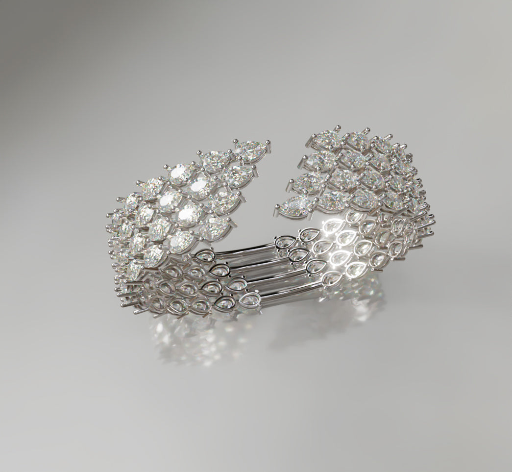 Fancy Pear Shapes Cluster Diamond Bangle image 12