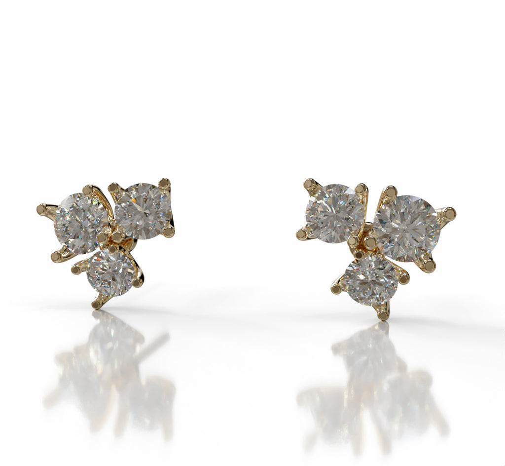 Three Stone Round Stud Earring image 3