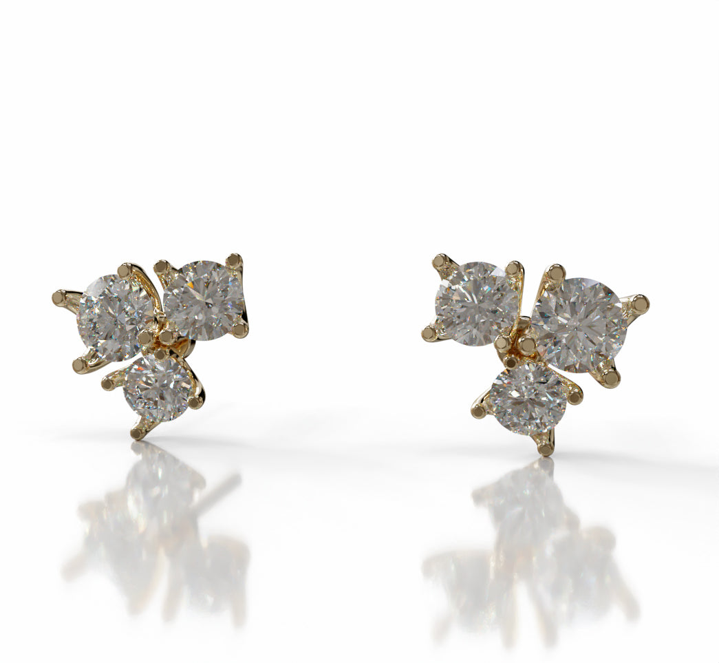 Three Stone Round Stud Earring image 3