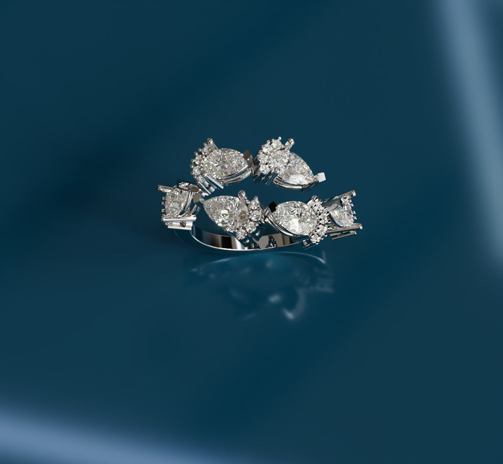 Pear and Round Curved Diamond Ring image 10