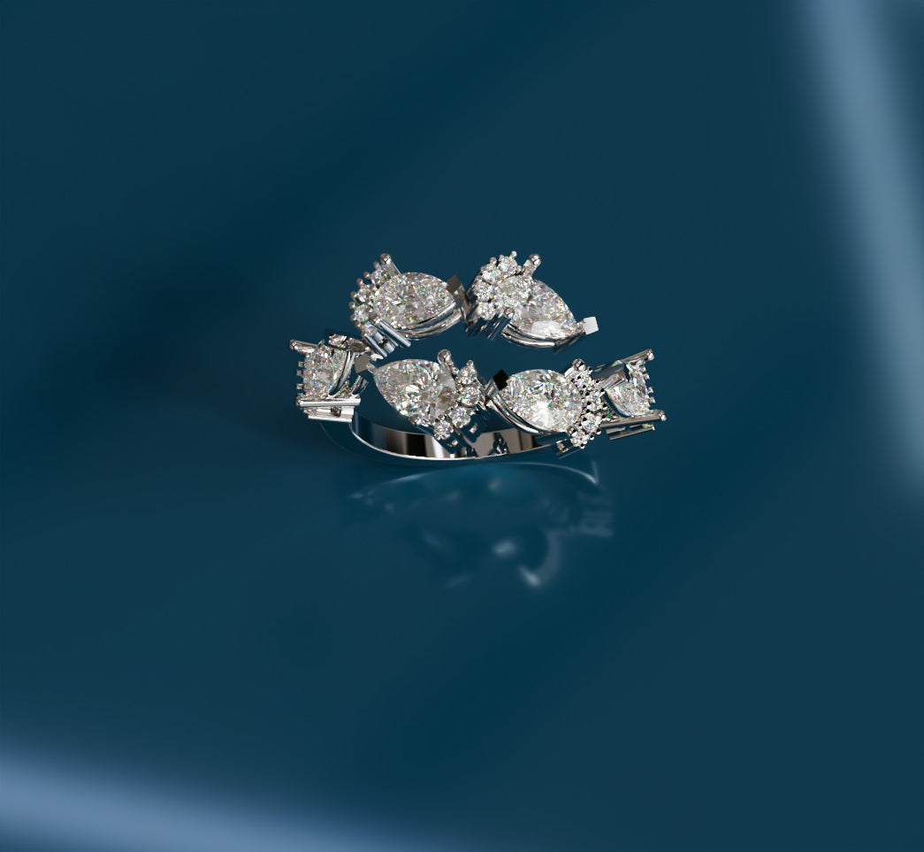 Pear and Round Curved Diamond Ring image 10