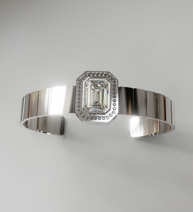 Watch Style 3ct Emerald Center Halo Diamond Bangle image 6
