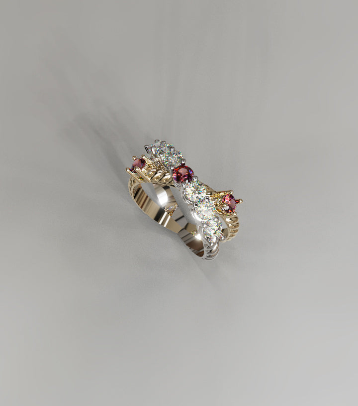 Rope Design Fancy Genuine Garnet and Diamond Criss Cross Ring image 10