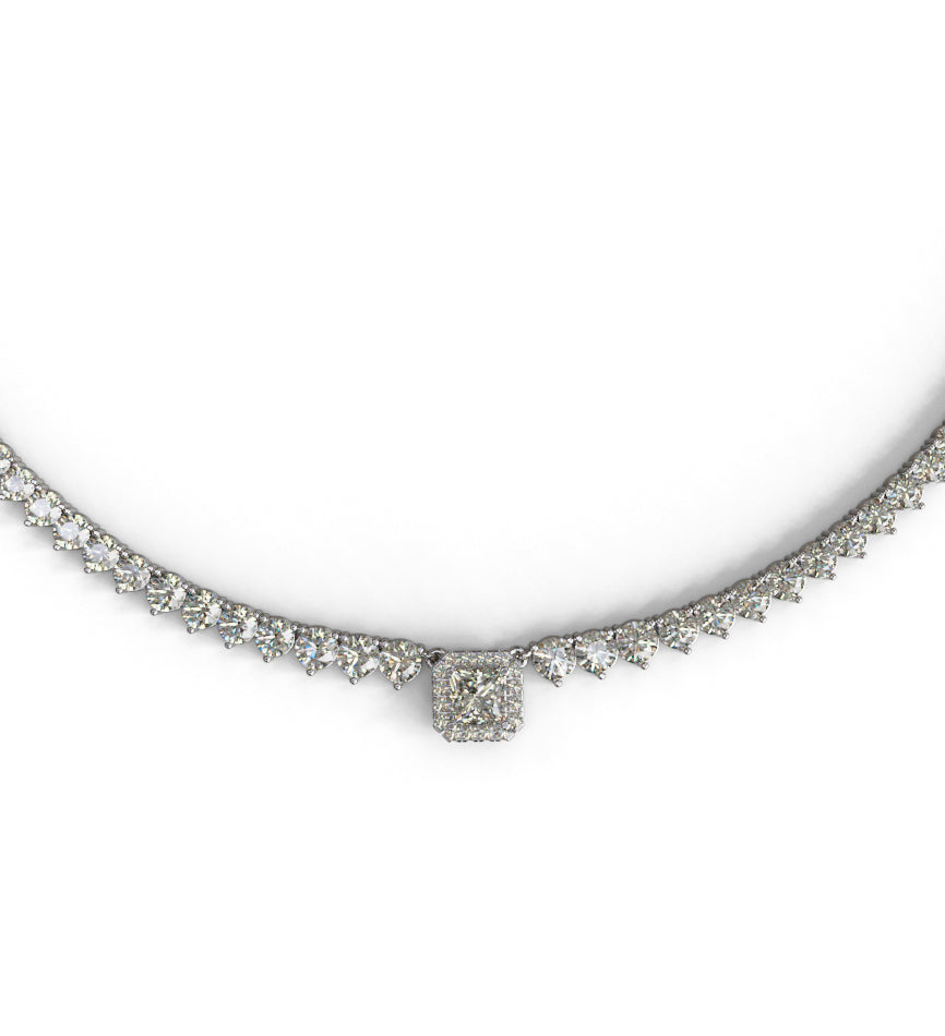 1.5ct Princess Center 3 Prongs Tapered Diamond Tennis Necklace image 3