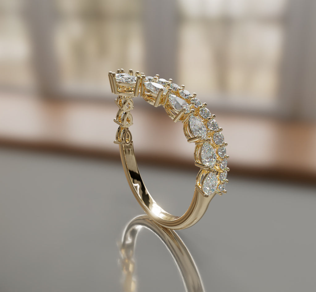 V Shape Pear Shapes and Round Diamond Ring image 1