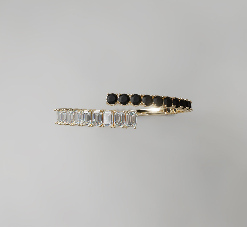 Round Black Onyx and Emerald Diamond Bangle image 12