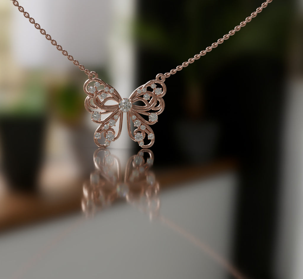 Butterfly Flower Fancy Diamond Pendant image 12