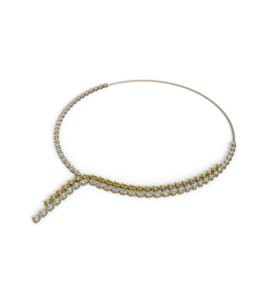 Double Row Pear Shape Diamond and Yellow Diamond Necklace image 3