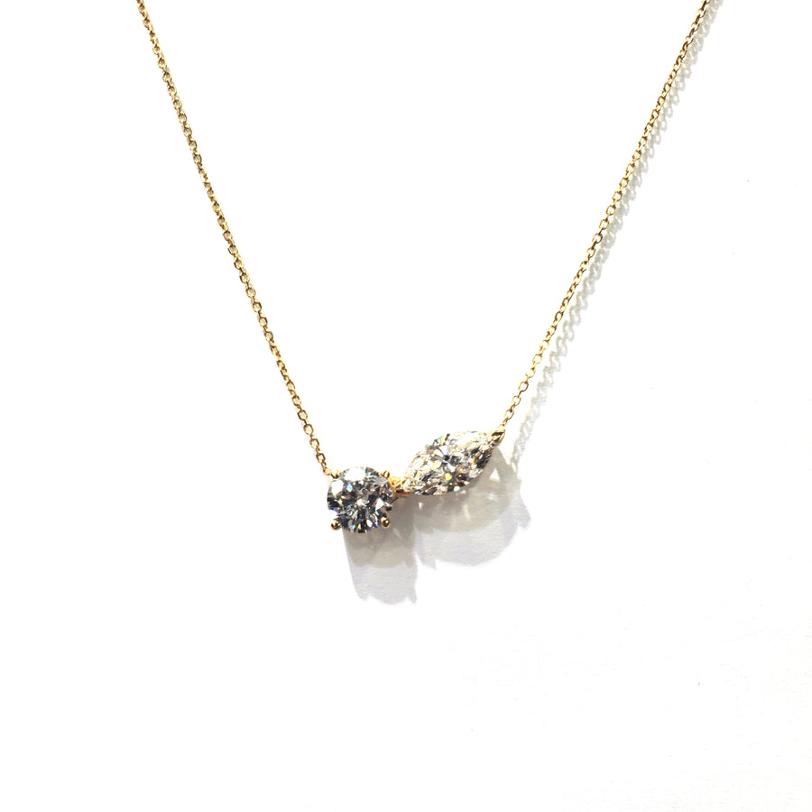 Round and Marquise Diamond Stud Pendant