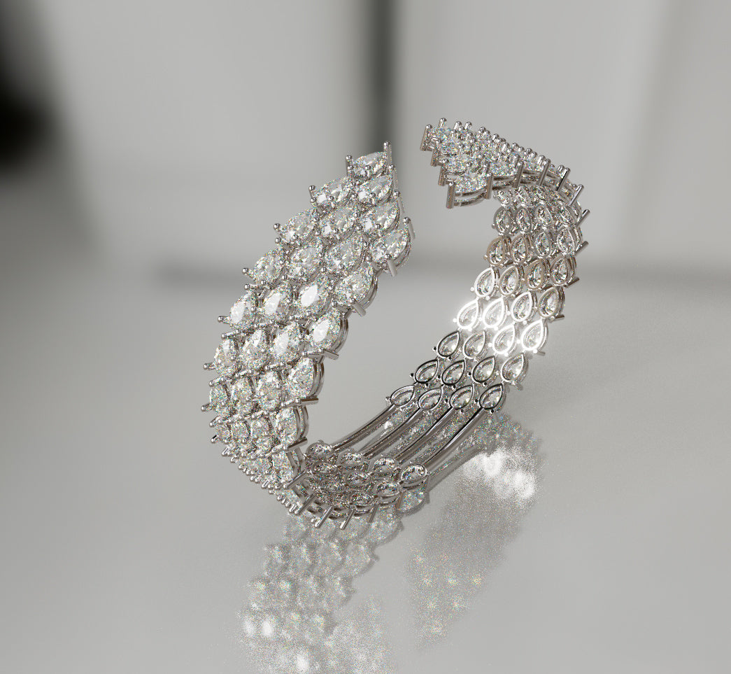 Fancy Pear Shapes Cluster Diamond Bangle image 10