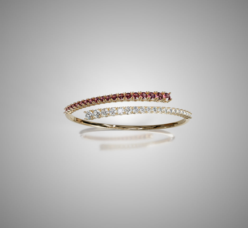 Single Row Wrap Garnet and Diamond Bangle image 9