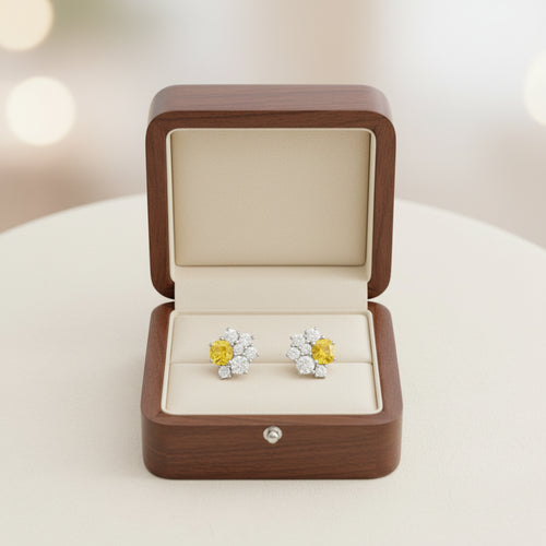 Aurora Bloom Cushion-Center Diamond Floral Cluster Studs image 0